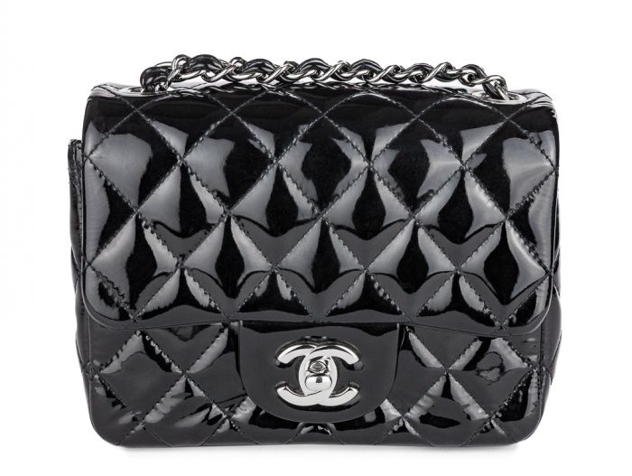 Chanel Mini Classic Patent So Black Single Flap Crossbody Bag