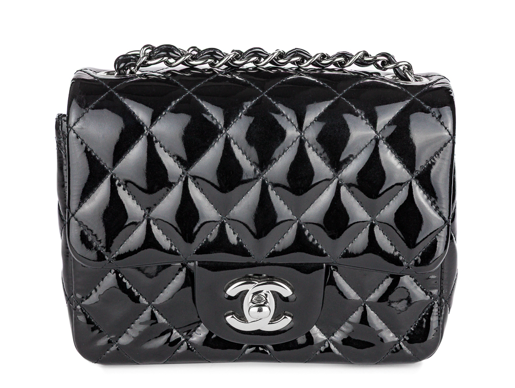 Chanel Mini Classic Patent So Black Single Flap Crossbody Bag