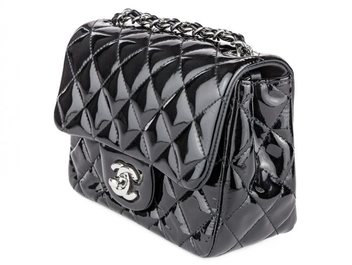 Chanel Mini Classic Patent So Black Single Flap Crossbody Bag - Image 2