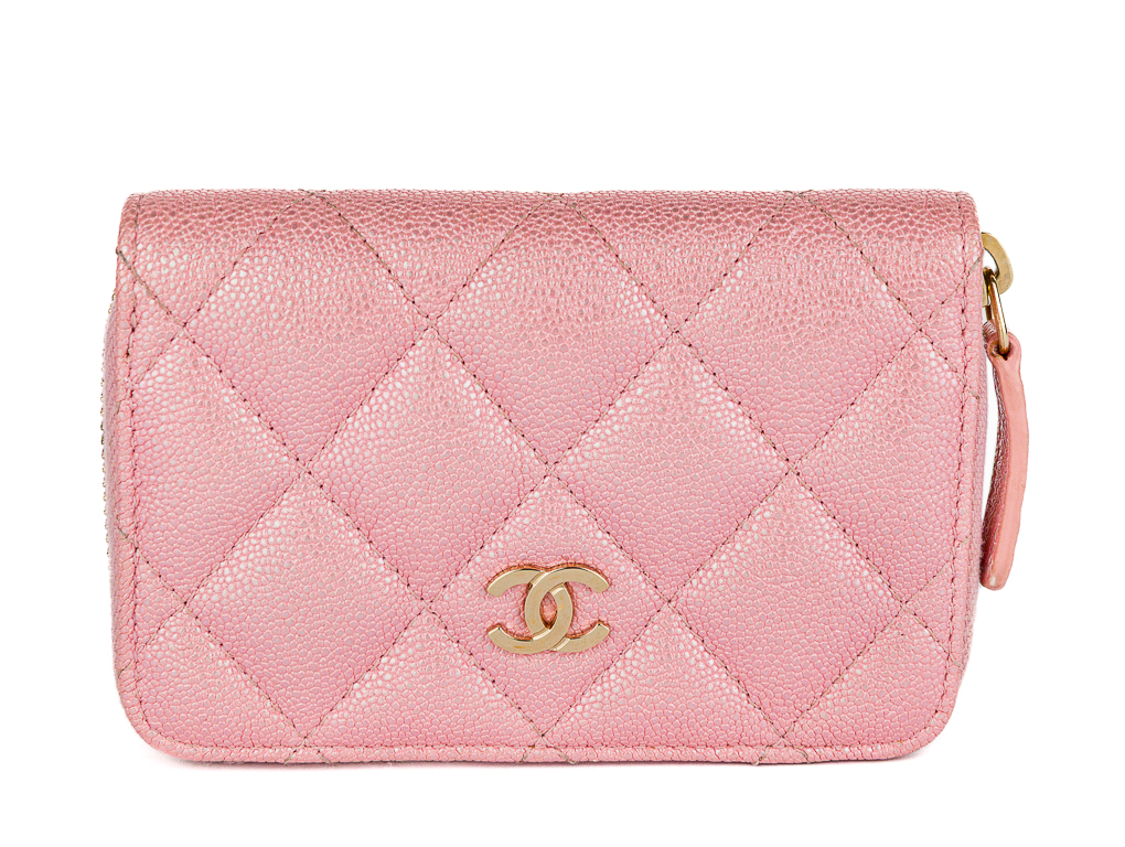 Chanel Pink Iridescent Caviar Quilted Zip Coin Purse