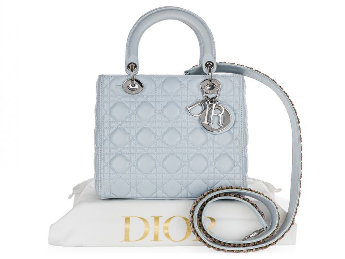 Christian Dior Blue Lady Dior Lambskin Leather Bag - Image 6