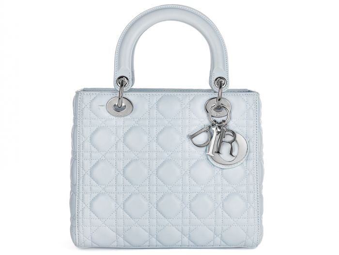 Christian Dior Blue Lady Dior Lambskin Leather Bag