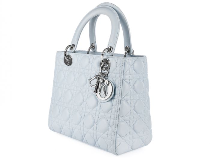 Christian Dior Blue Lady Dior Lambskin Leather Bag - Image 2