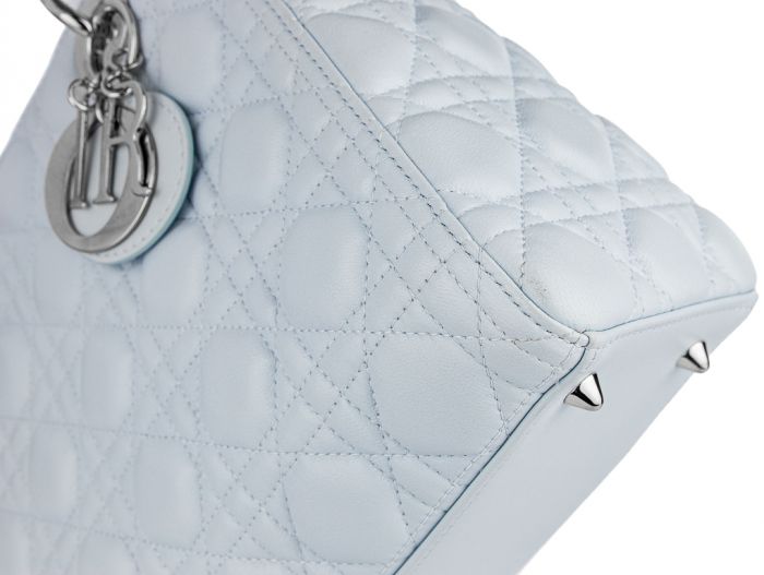 Christian Dior Blue Lady Dior Lambskin Leather Bag - Image 3
