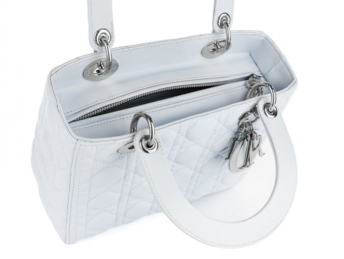 Christian Dior Blue Lady Dior Lambskin Leather Bag - Image 4