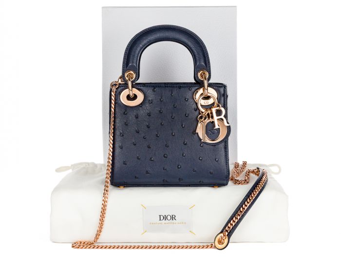 Christian Dior Blue Ostrich Mini Lady Dior - Image 6