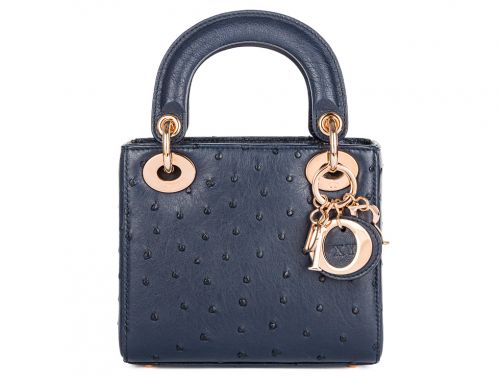 Christian Dior Blue Ostrich Mini Lady Dior