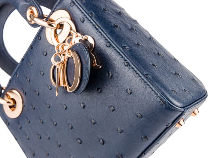 Christian Dior Blue Ostrich Mini Lady Dior - Image 3