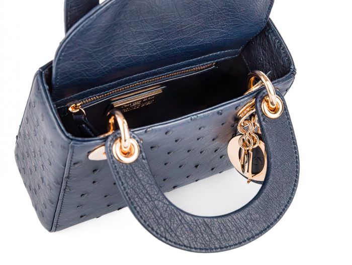 Christian Dior Blue Ostrich Mini Lady Dior - Image 4