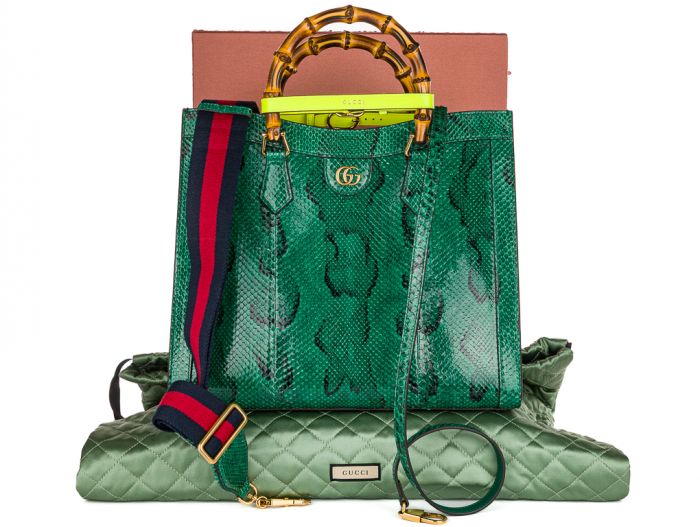 Gucci Green Diana Python Medium Tote Bag - Image 6