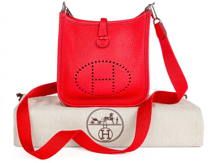 Hermes Mini Evelyne Red Leather Bag - Image 6