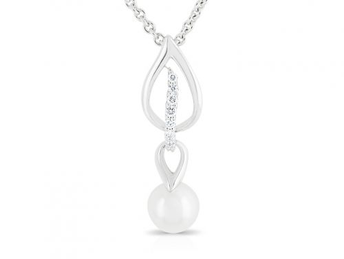 Mikimoto Akoya Pearl and Diamond Laurel Pendant Necklace