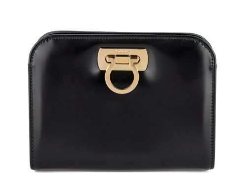 Salvatore Ferragamo Gancini Chain Black Leather Shoulder Bag