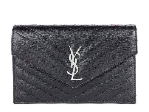 Yves Saint Laurent Black Cassandre Envelope Chain Wallet Bag