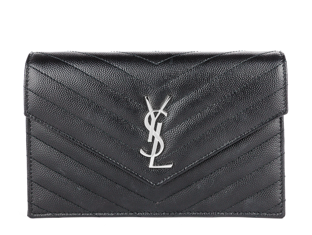 Yves Saint Laurent Black Cassandre Envelope Chain Wallet Bag