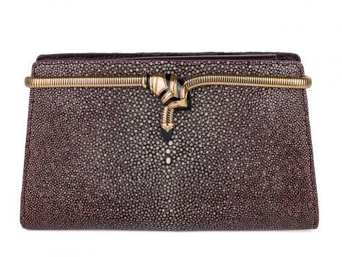 Bvlgari Purple Stingray Leather Tubogas Chain Clutch