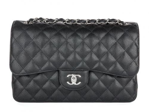 Chanel Jumbo Caviar Double Flap Black Leather Bag