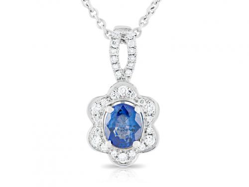 Oval Cut Sapphire And Diamond Cluster Necklace