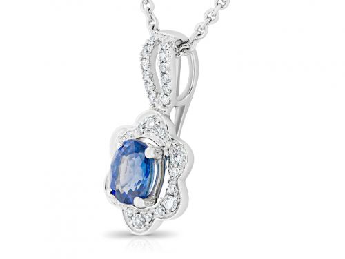 Oval Cut Sapphire And Diamond Cluster Necklace