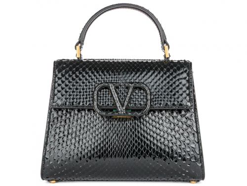 Valentino Garavani Black Snakeskin Embossed Mini VSling Bag